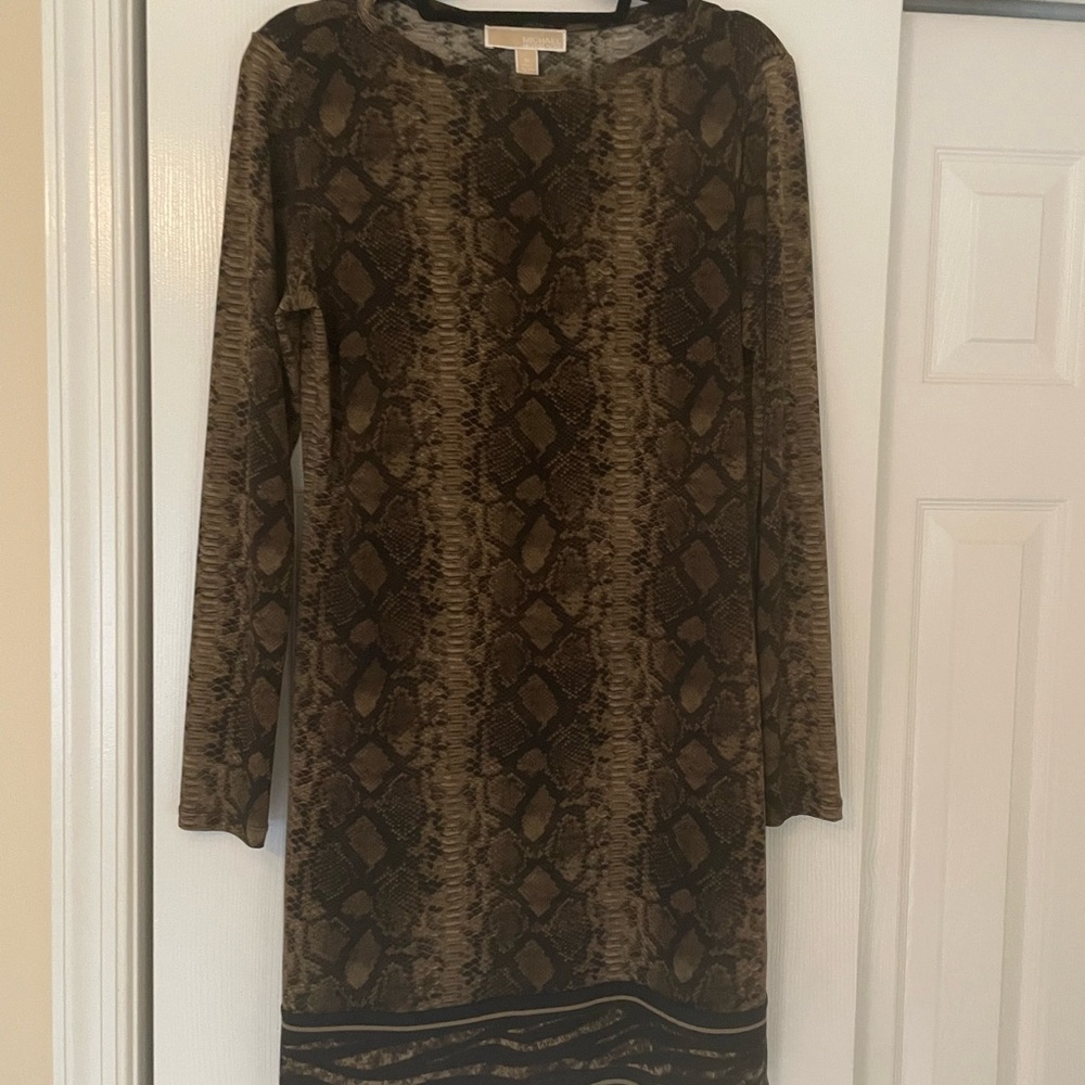 Michael Kors Brown Long Sleeve Sheath Dress
